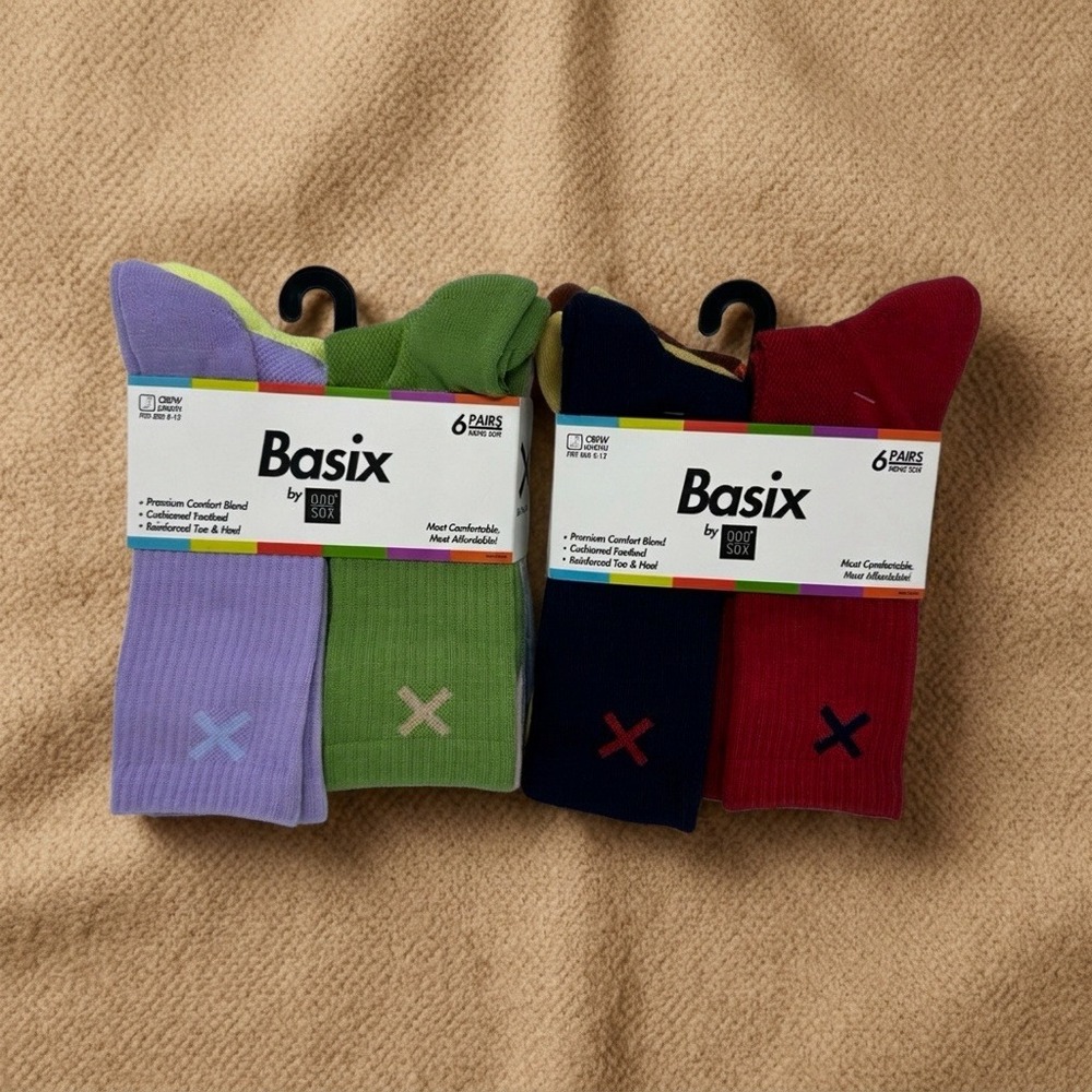 Lot of 2 ODD SOX Basix Men's Crew Socks 6-Packs 12 Pairs Multicolor Size 8-12